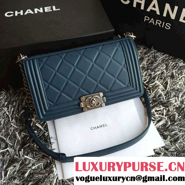 Chanel Embossed Paris-Salzburg Boy Flap Old Medium Bag Dark Green 2015