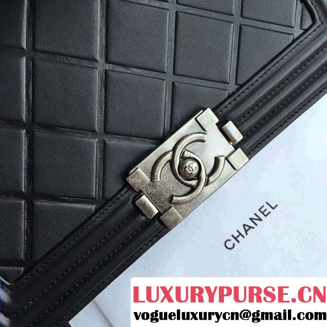 Chanel Embossed Paris-Salzburg Boy Flap Old Medium Bag Black 2015