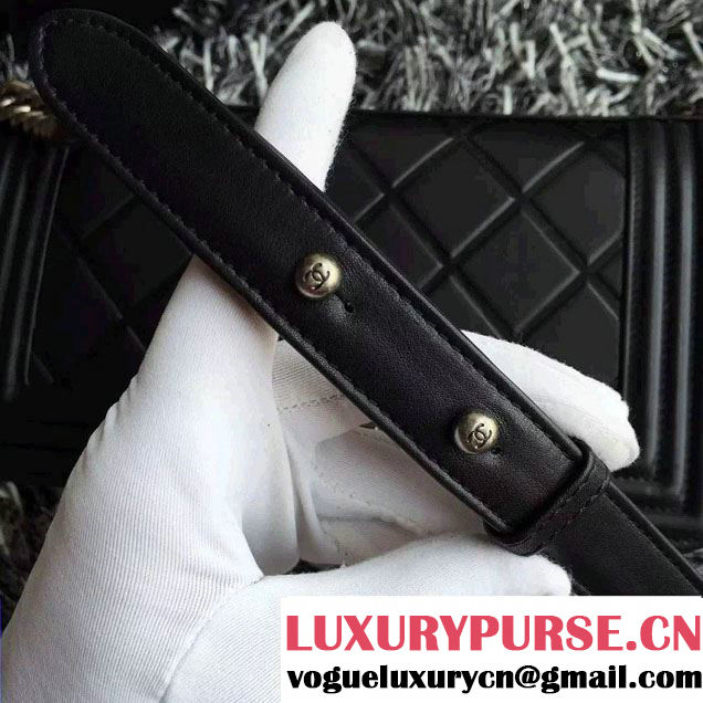 Chanel Embossed Paris-Salzburg Boy Flap Old Medium Bag Black 2015