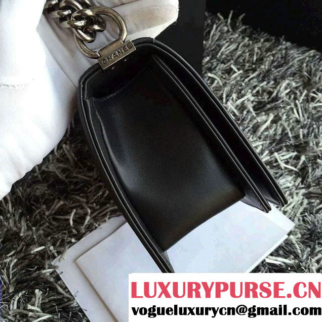 Chanel Embossed Paris-Salzburg Boy Flap Old Medium Bag Black 2015