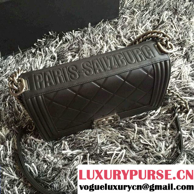 Chanel Embossed Paris-Salzburg Boy Flap Old Medium Bag Black 2015