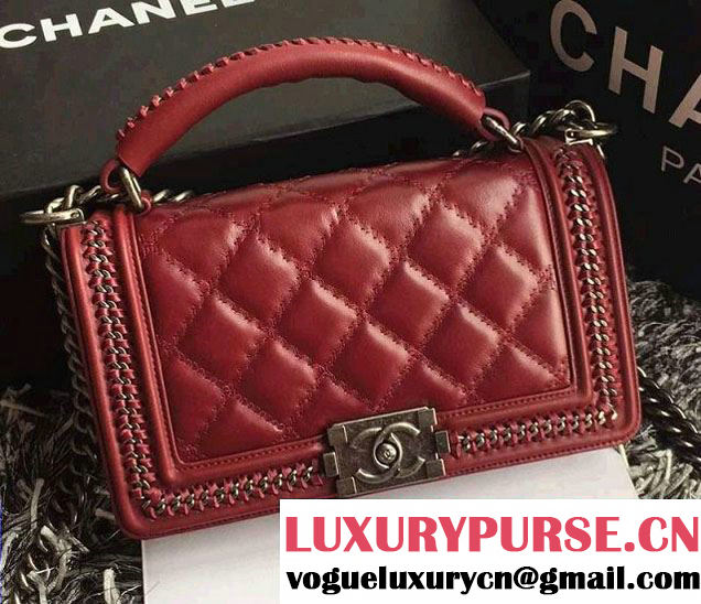 Chanel Leather Top Handle Boy Flap Shoulder Bag A94804 Date Red Runway 2015