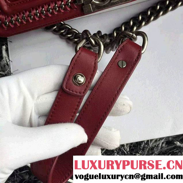 Chanel Leather Top Handle Boy Flap Shoulder Bag A94804 Date Red Runway 2015