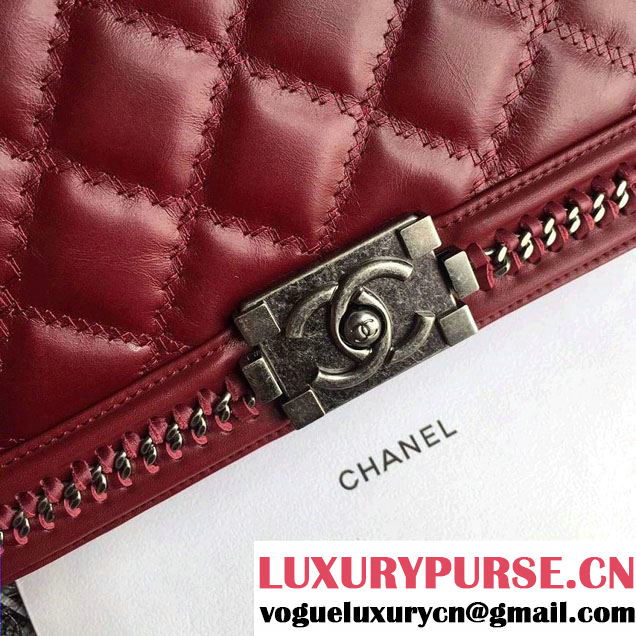 Chanel Leather Top Handle Boy Flap Shoulder Bag A94804 Date Red Runway 2015