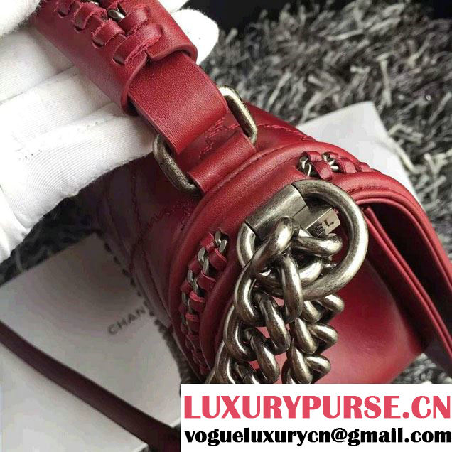 Chanel Leather Top Handle Boy Flap Shoulder Bag A94804 Date Red Runway 2015