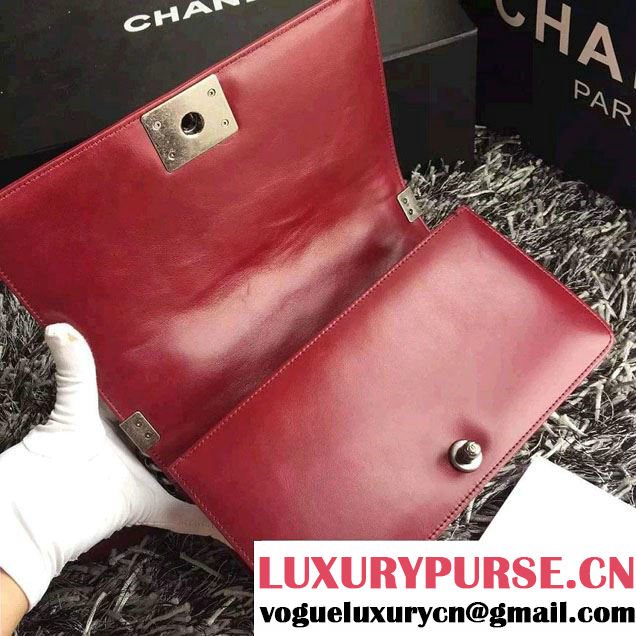 Chanel Leather Top Handle Boy Flap Shoulder Bag A94804 Date Red Runway 2015