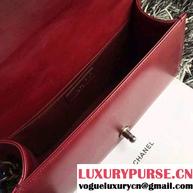 Chanel Leather Top Handle Boy Flap Shoulder Bag A94804 Date Red Runway 2015