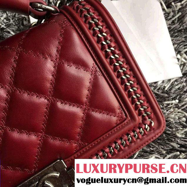 Chanel Leather Top Handle Boy Flap Shoulder Bag A94804 Date Red Runway 2015
