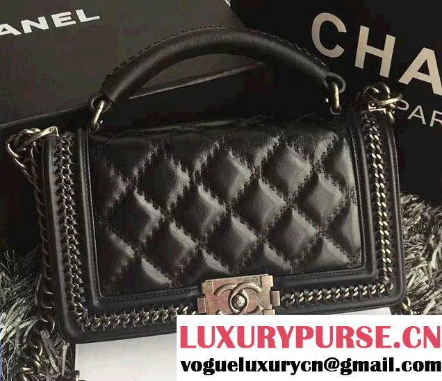 Chanel Leather Top Handle Boy Flap Shoulder Bag A94804 Black Runway 2015