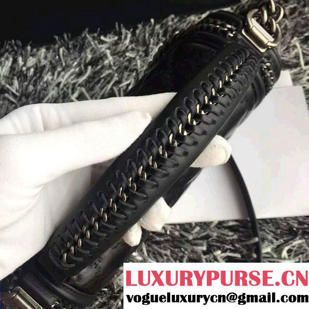 Chanel Leather Top Handle Boy Flap Shoulder Bag A94804 Black Runway 2015