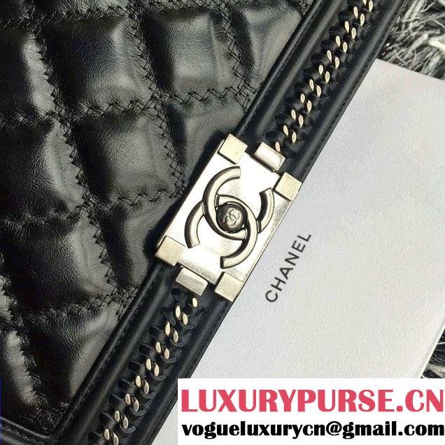Chanel Leather Top Handle Boy Flap Shoulder Bag A94804 Black Runway 2015
