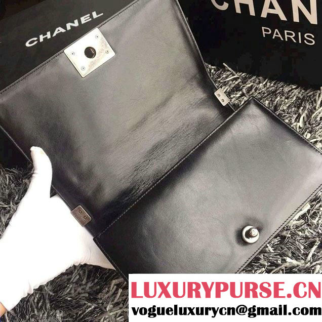 Chanel Leather Top Handle Boy Flap Shoulder Bag A94804 Black Runway 2015