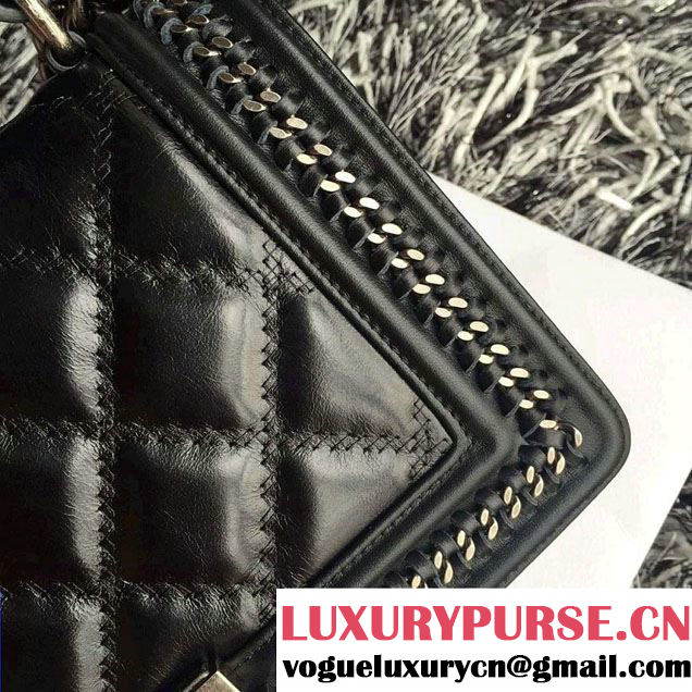 Chanel Leather Top Handle Boy Flap Shoulder Bag A94804 Black Runway 2015