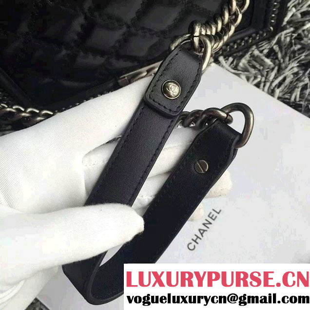 Chanel Leather Top Handle Boy Flap Shoulder Bag A94804 Black Runway 2015