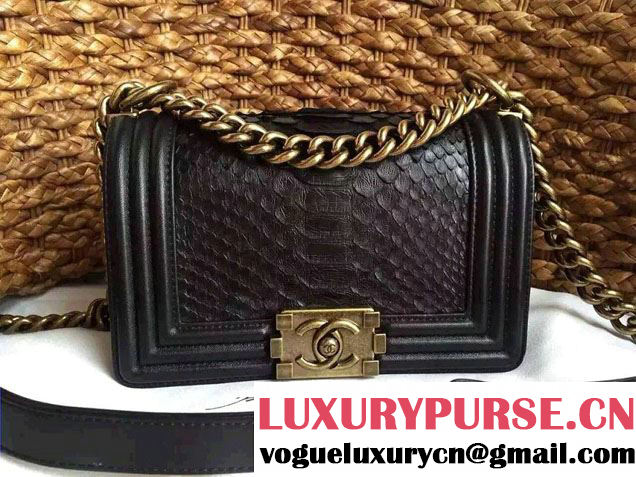 Chanel Le Boy Flap Small Bag in Python Leather Black