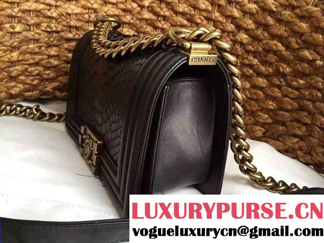Chanel Le Boy Flap Small Bag in Python Leather Black