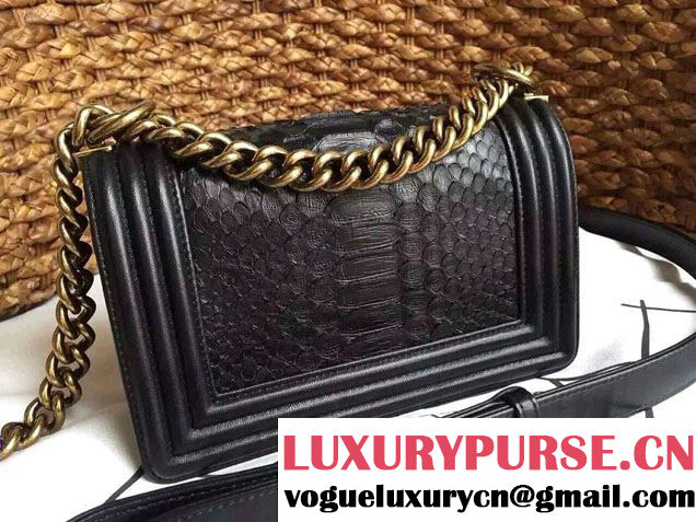 Chanel Le Boy Flap Small Bag in Python Leather Black