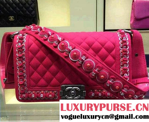 Chanel Felt with Embroideries Boy Flap Bag A67086 Red 2015
