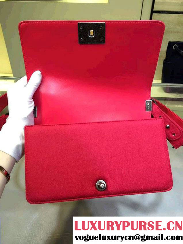 Chanel Felt with Embroideries Boy Flap Bag A67086 Red 2015