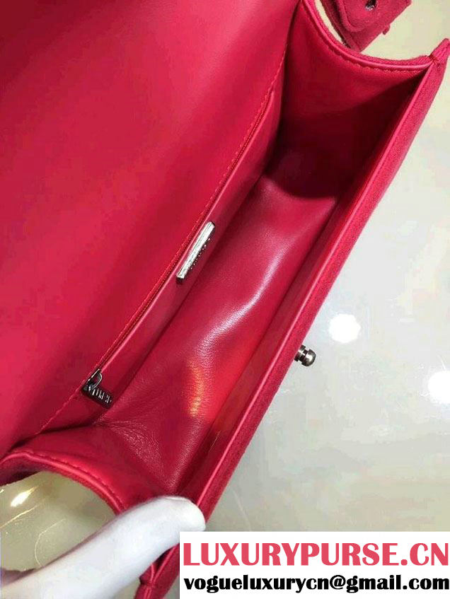 Chanel Felt with Embroideries Boy Flap Bag A67086 Red 2015