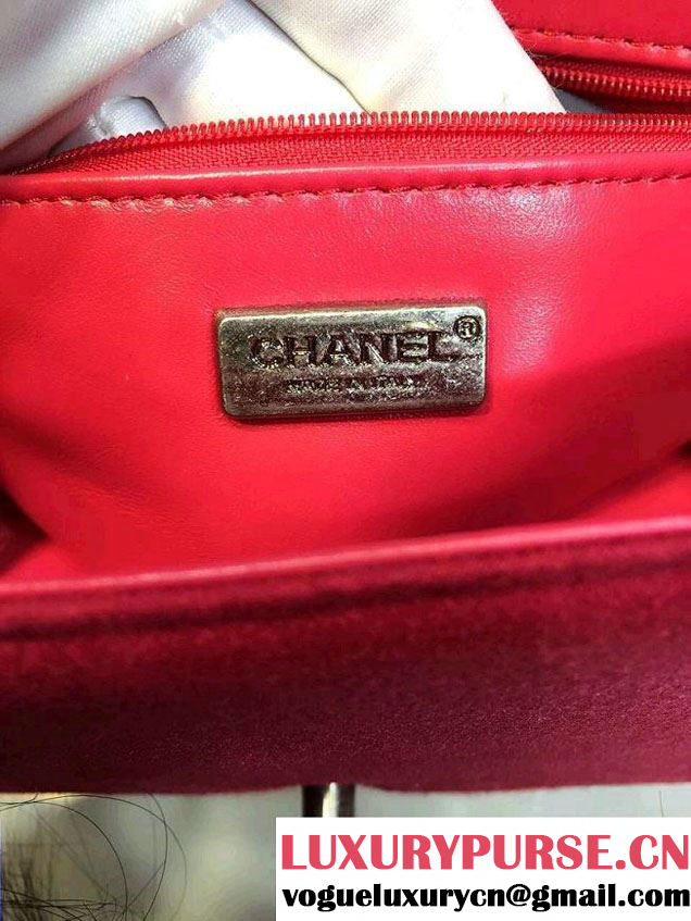 Chanel Felt with Embroideries Boy Flap Bag A67086 Red 2015
