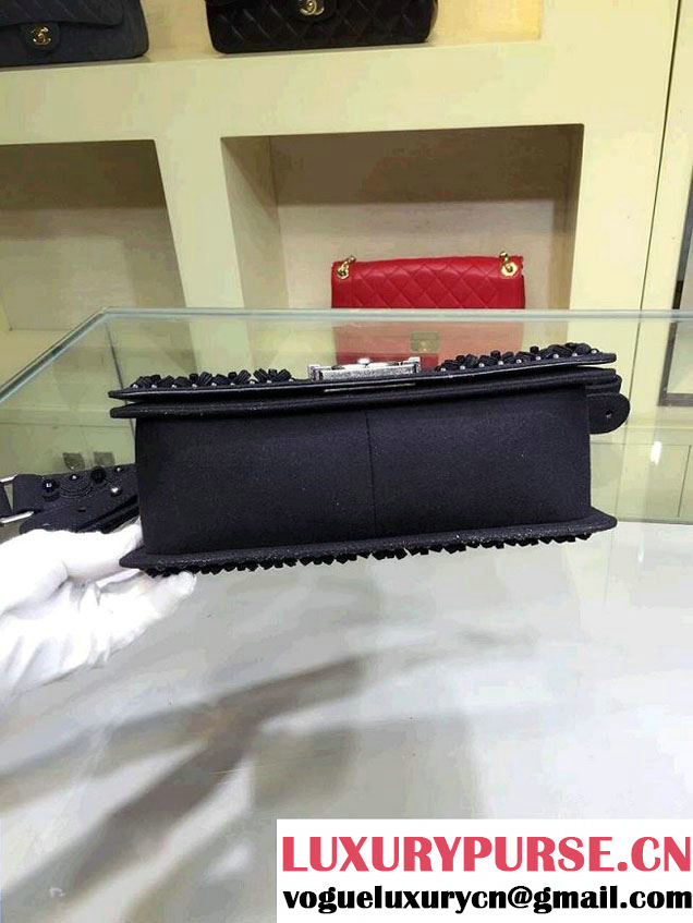 Chanel Felt with Embroideries Boy Flap Bag A67086 Black 2015