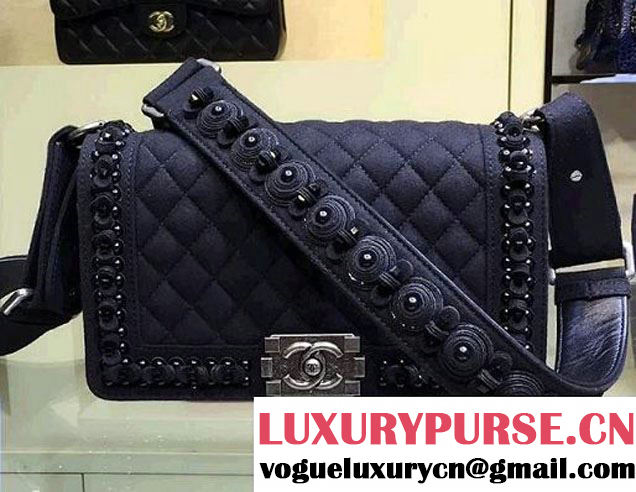 Chanel Felt with Embroideries Boy Flap Bag A67086 Black 2015
