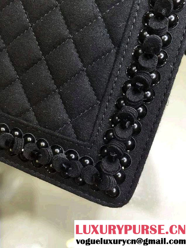 Chanel Felt with Embroideries Boy Flap Bag A67086 Black 2015