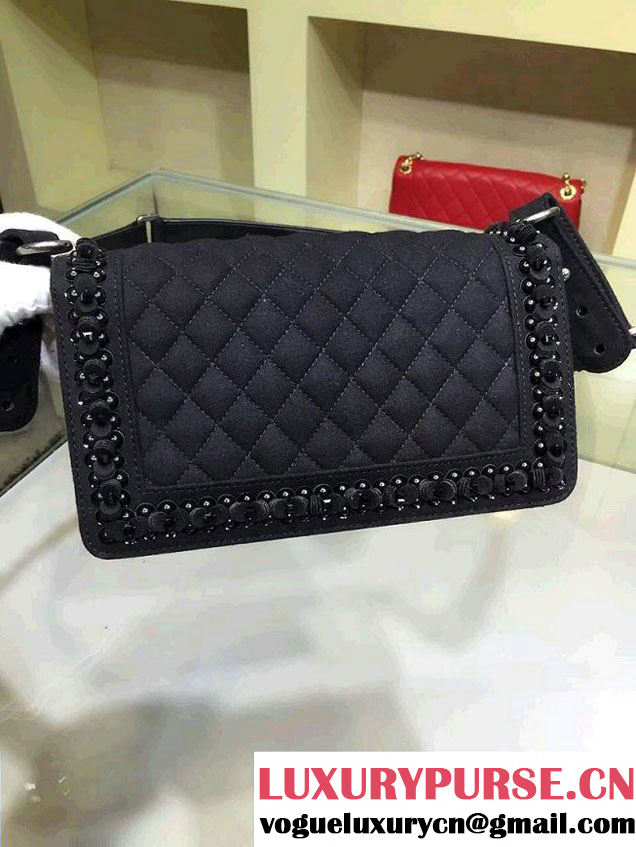 Chanel Felt with Embroideries Boy Flap Bag A67086 Black 2015