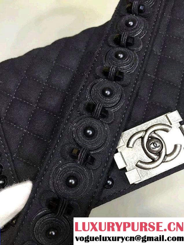 Chanel Felt with Embroideries Boy Flap Bag A67086 Black 2015