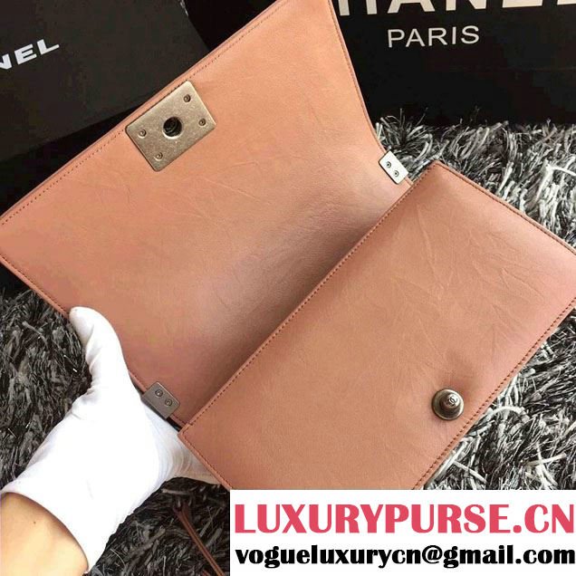 Chanel Calfskin Studded Boy Flap Bag Apricot Fall Winter 2015
