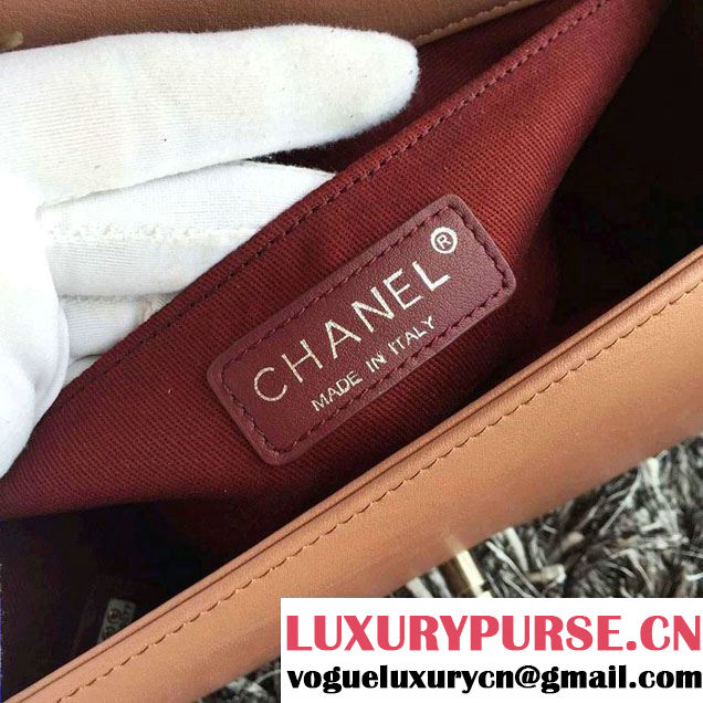 Chanel Calfskin Studded Boy Flap Bag Apricot Fall Winter 2015