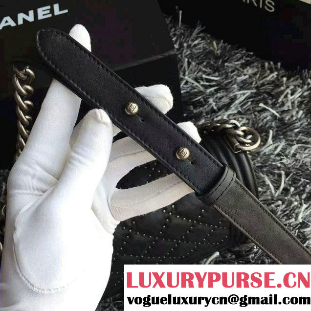 Chanel Calfskin Studded Boy Flap Bag Black Fall Winter 2015