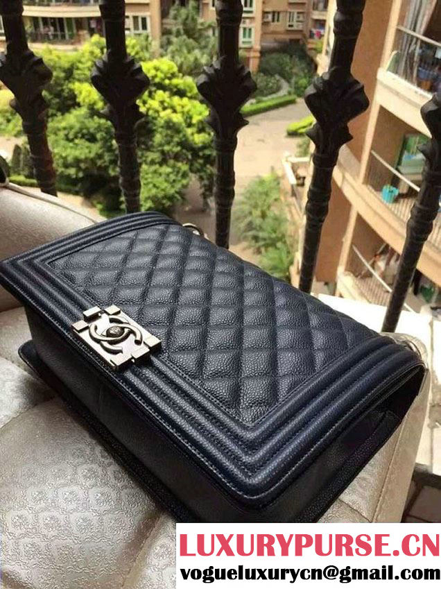 Chanel New Medium Quilted Boy Flap Shoulder Bag Royal Blue in Caviar Leather with Hardware