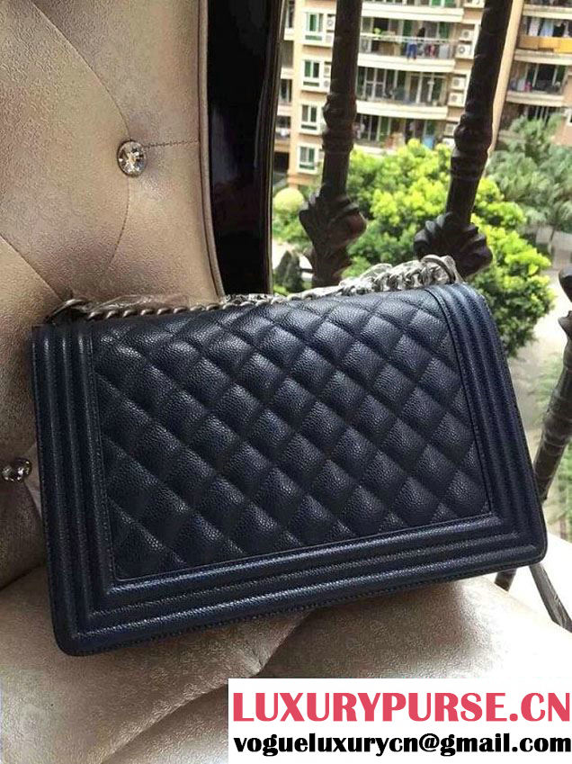 Chanel New Medium Quilted Boy Flap Shoulder Bag Royal Blue in Caviar Leather with Hardware