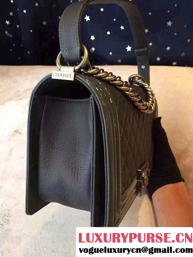 Chanel Goatskin with Patent Trim Medium Boy Flap Bag Gray 2015