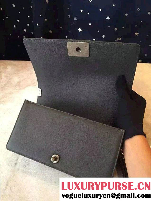 Chanel Goatskin with Patent Trim Medium Boy Flap Bag Gray 2015