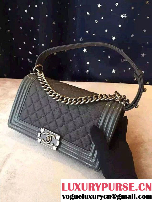 Chanel Goatskin with Patent Trim Medium Boy Flap Bag Gray 2015