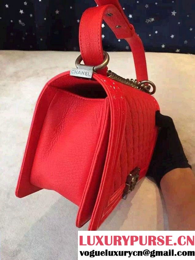 Chanel Goatskin with Patent Trim Medium Boy Flap Bag Red 2015
