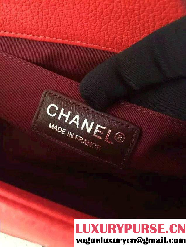 Chanel Goatskin with Patent Trim Medium Boy Flap Bag Red 2015