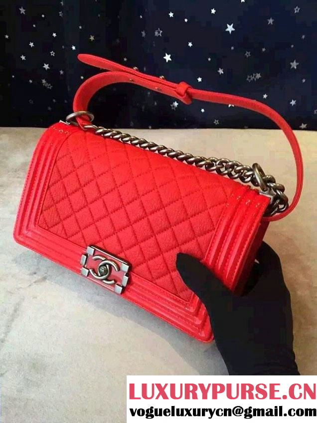 Chanel Goatskin with Patent Trim Medium Boy Flap Bag Red 2015