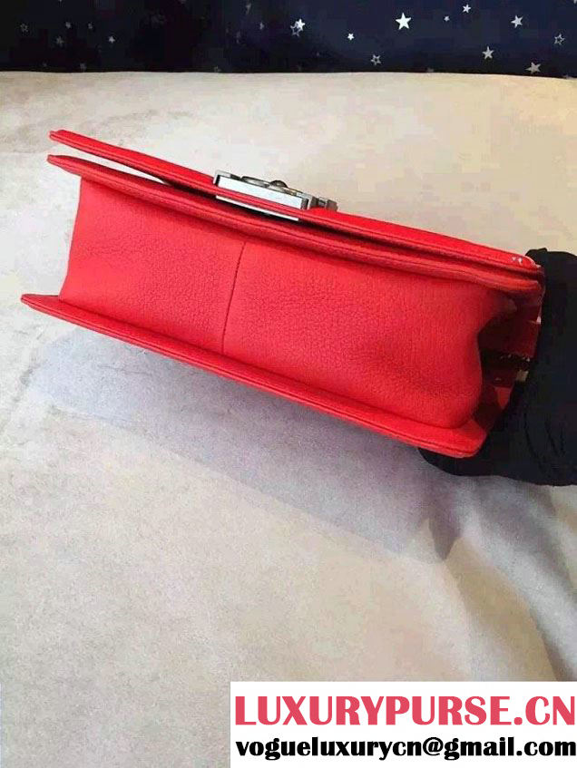 Chanel Goatskin with Patent Trim Medium Boy Flap Bag Red 2015