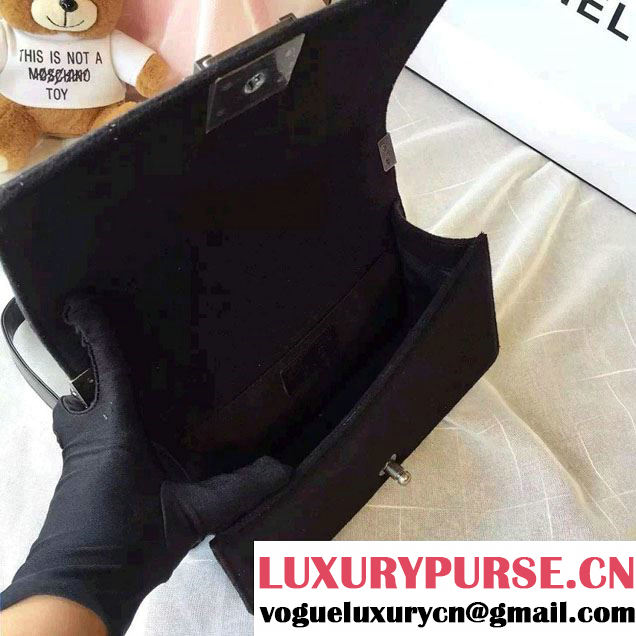 Chanel Felt Embellished With Crests Boy Flap Bag Black 2015