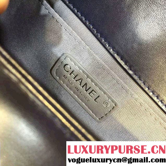 Chanel Calfskin and Braided Fabric Boy Flap Bag Royal Blue 2015
