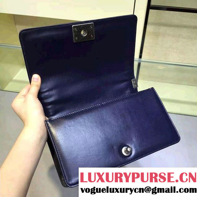 Chanel Calfskin and Braided Fabric Boy Flap Bag Royal Blue 2015