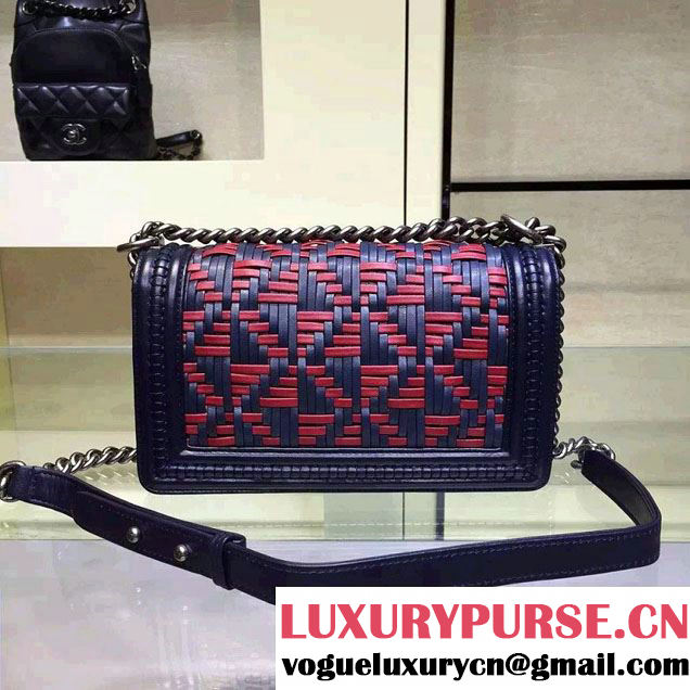 Chanel Calfskin and Braided Fabric Boy Flap Bag Royal Blue 2015