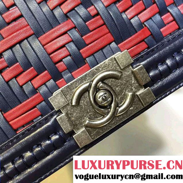 Chanel Calfskin and Braided Fabric Boy Flap Bag Royal Blue 2015