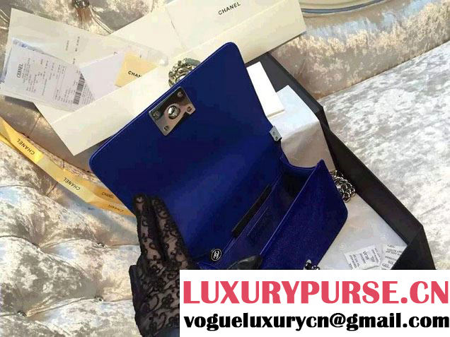Chanel Velvet Small Boy Flap Bag Blue Fall 2015