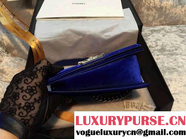 Chanel Velvet Small Boy Flap Bag Blue Fall 2015