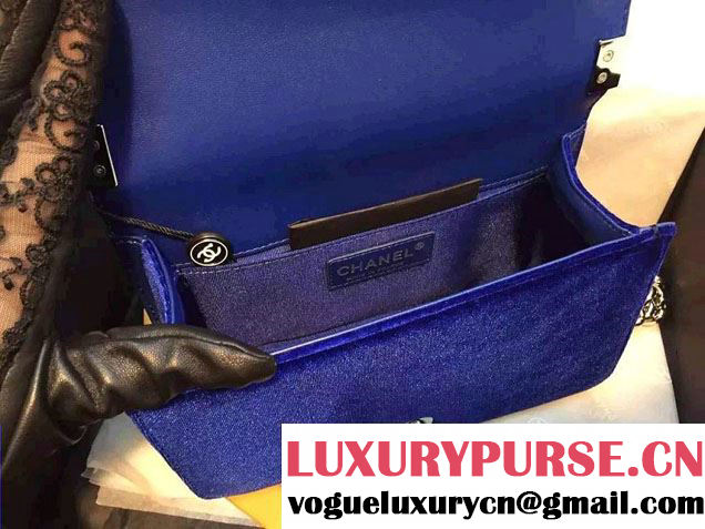 Chanel Velvet Small Boy Flap Bag Blue Fall 2015